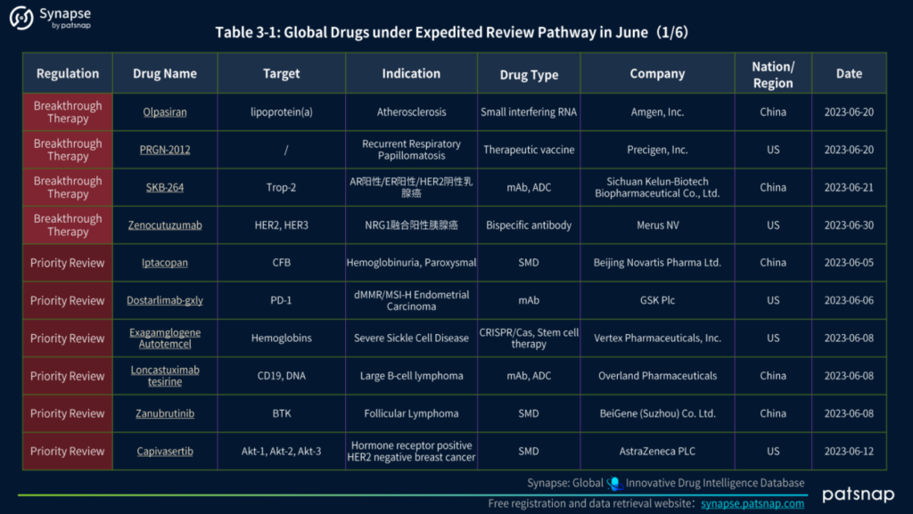 June 2023 Global Drugs Subject to Expedited Review, Synapse 